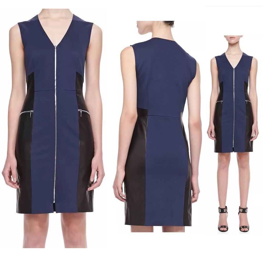 Rebecca Taylor Two Tone Black and Blue Lamb Leather Dress
